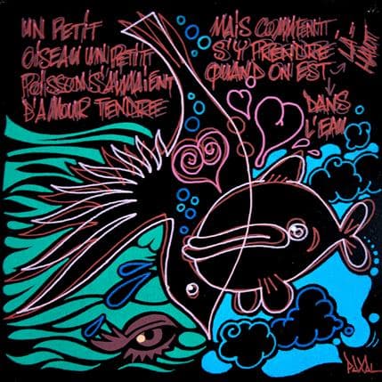 Painting Un petit oiseau, un petit poisson by Paxal | Painting Pop art Mixed Pop icons
