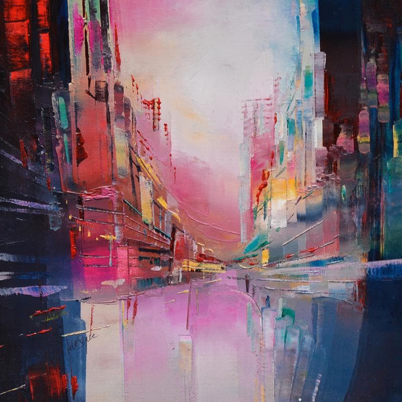 Painting Le pont des amants by Levesque Emmanuelle | Painting Abstract Oil Urban