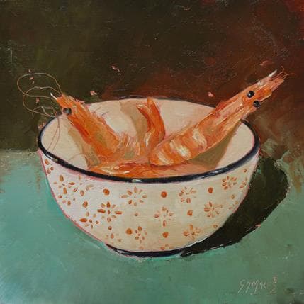 Painting Crevettes by Morales Géraldine | Painting Figurative Oil still-life