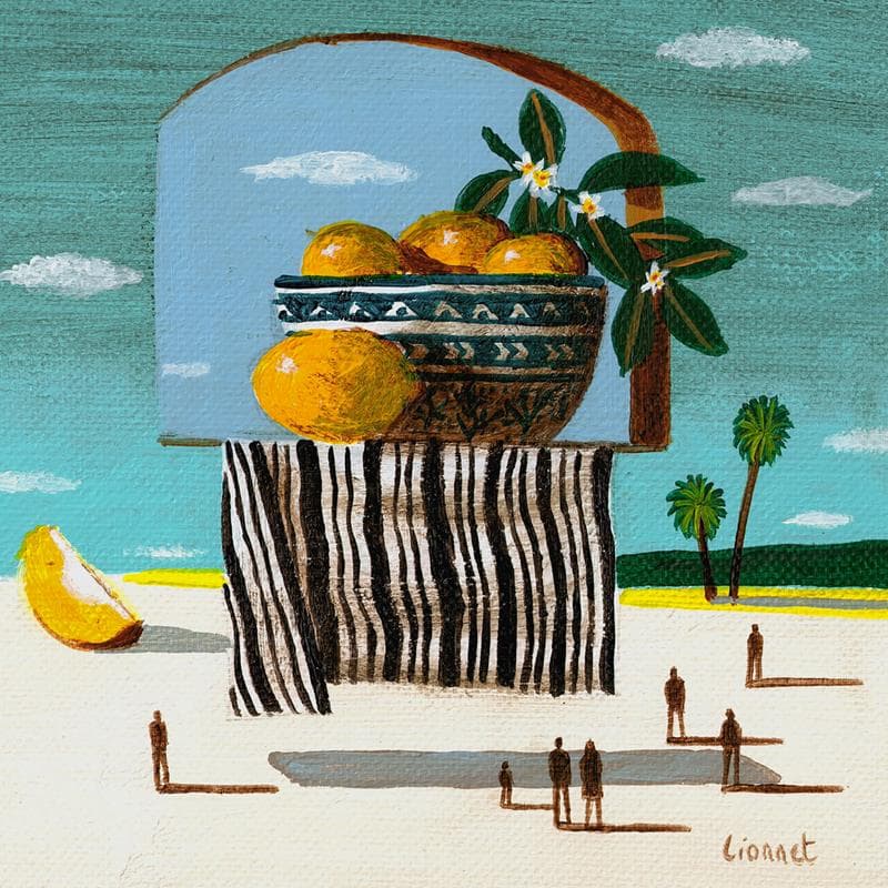 Painting Citrons by Lionnet Pascal | Painting Surrealism Oil still-life