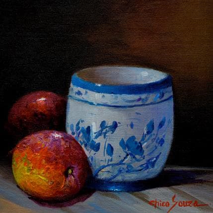 Painting Pessego suolento by Chico Souza | Painting Figurative Oil still-life
