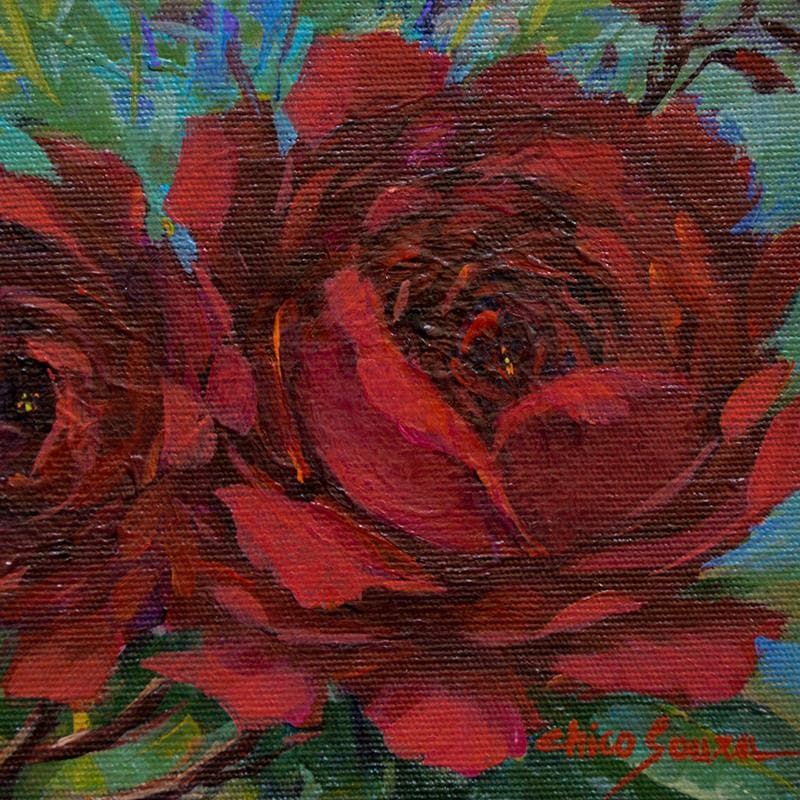Gemälde Red Rose I von Chico Souza | Gemälde Figurativ Stillleben Öl