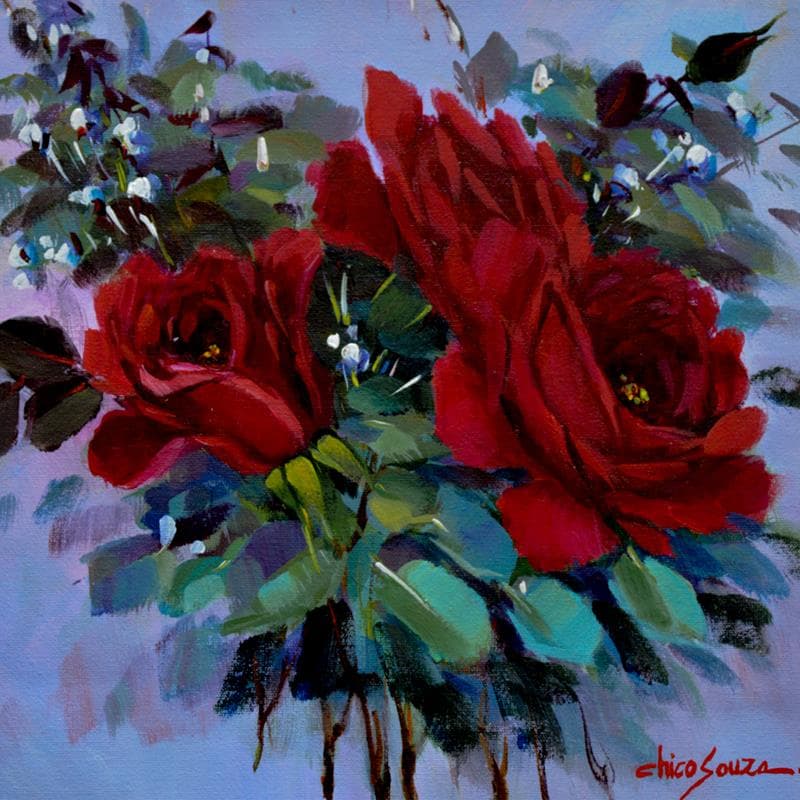 Painting Rosas Vermelhas by Chico Souza | Painting Figurative Oil still-life