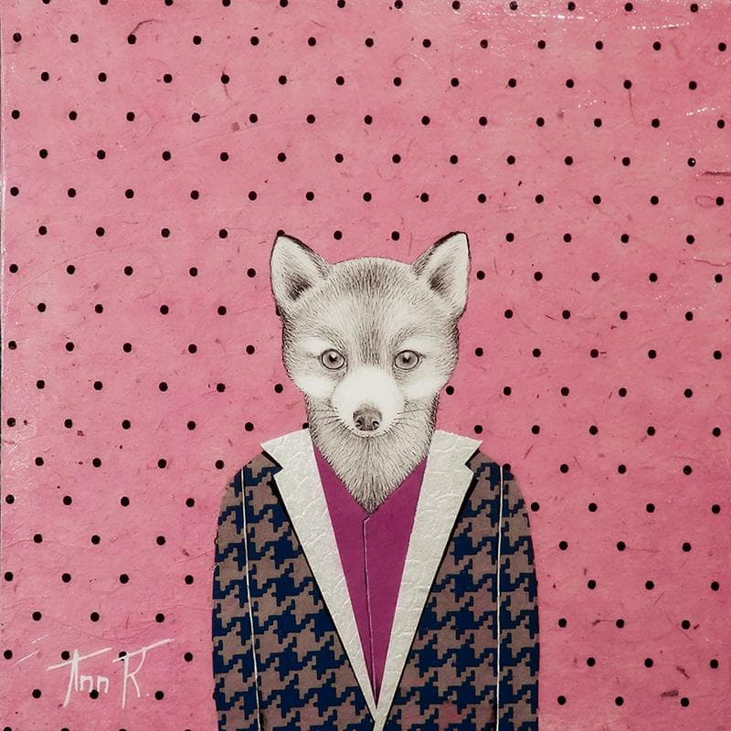 Peinture Fox par Ann R | Tableau Illustration Mixte animaux