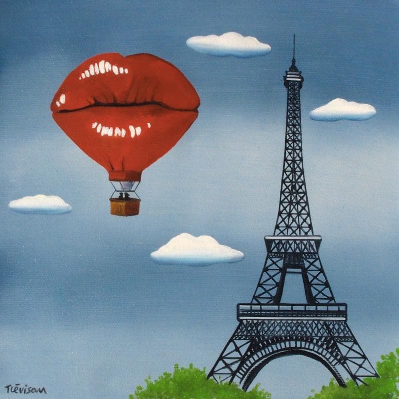 Painting Flight to Paris by Trevisan Carlo | Painting Surrealist Oil Landscapes
