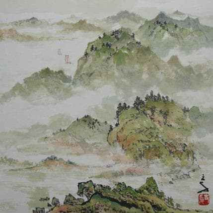 Painting The light of lake by Sanqian | Painting Figurative Mixed Landscapes