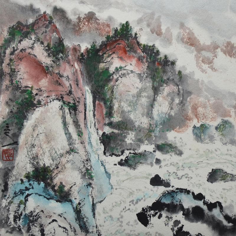 Peinture Cliffs par Sanqian | Tableau Figuratif Mixte Paysages