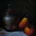 Painting Pear and silver by Chico Souza | Painting Figurative Still-life Oil
