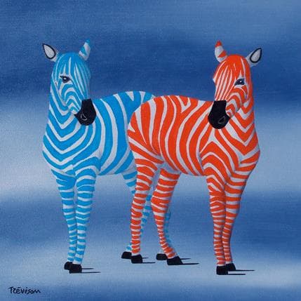 Painting Zebras in color by Trevisan Carlo | Painting Surrealist Oil Animals