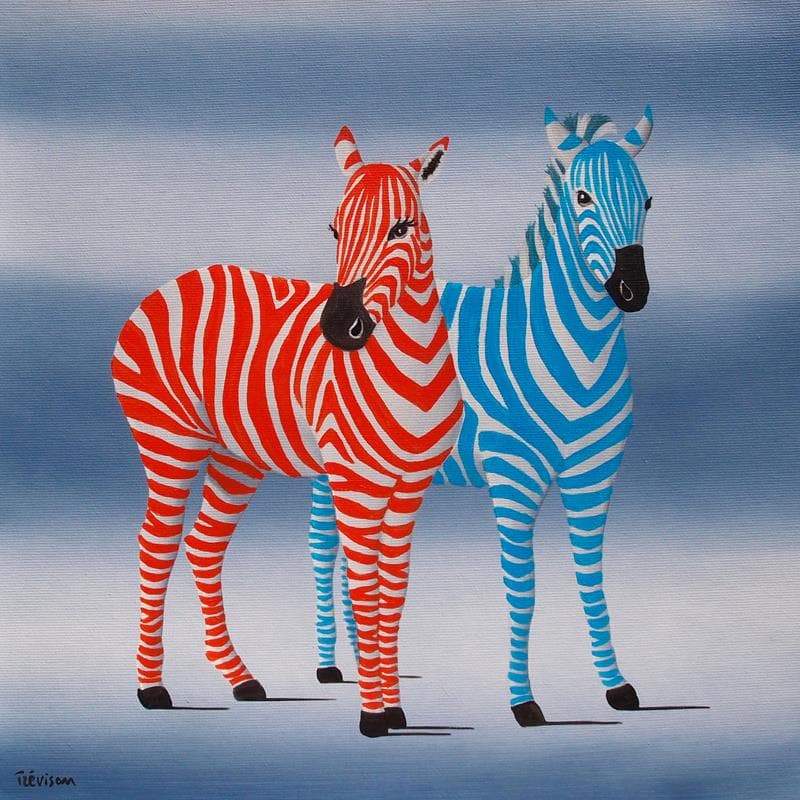 Peinture Lovers par Trevisan Carlo | Tableau Surréaliste Huile animaux