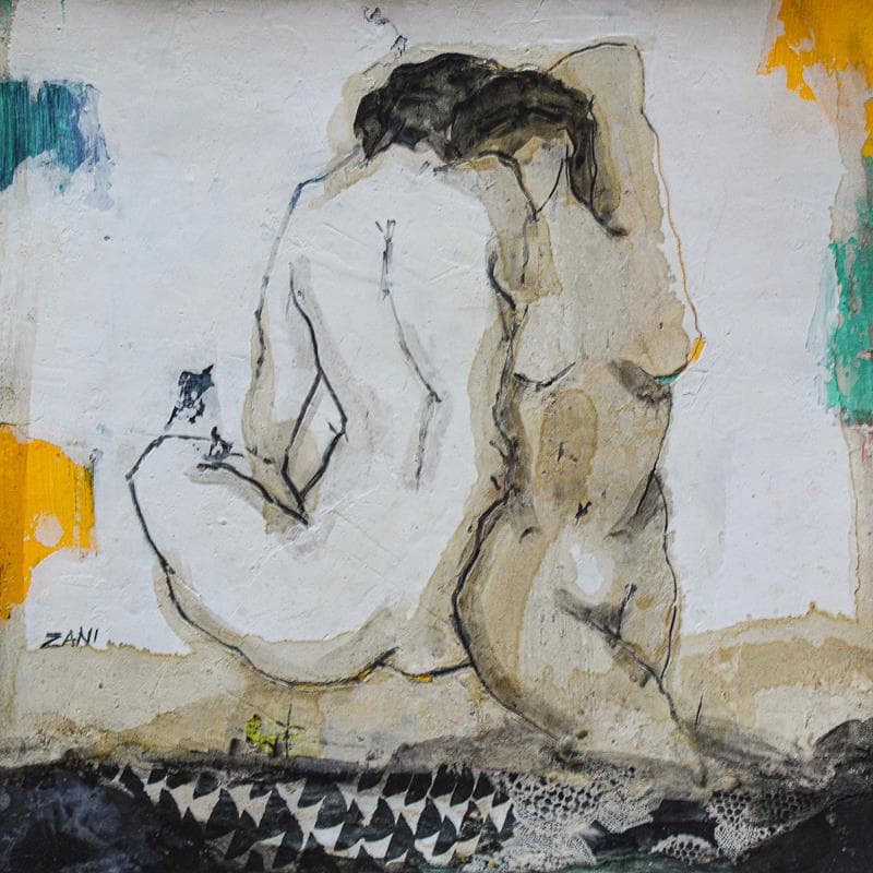 Painting In the field early in the morning by Zani | Painting Figurative Acrylic Nude