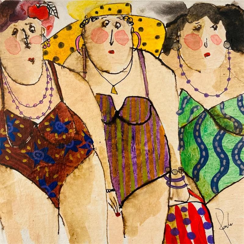 Painting Melanie, Suzie, Zoe by Colombo Cécile | Painting Acrylic Pastel