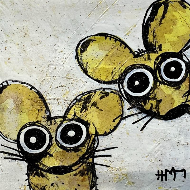 Gemälde 2 yellow mice von Maury Hervé | Gemälde Naive Kunst Tiere