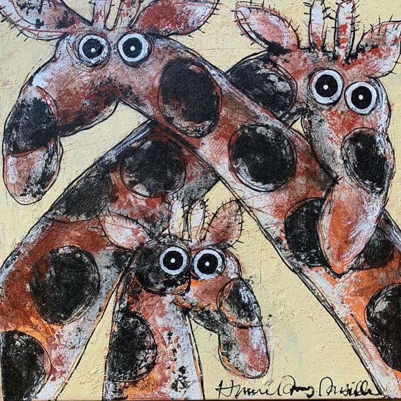 Painting 3 Giraffes by Maury Hervé | Painting Naive art Animals