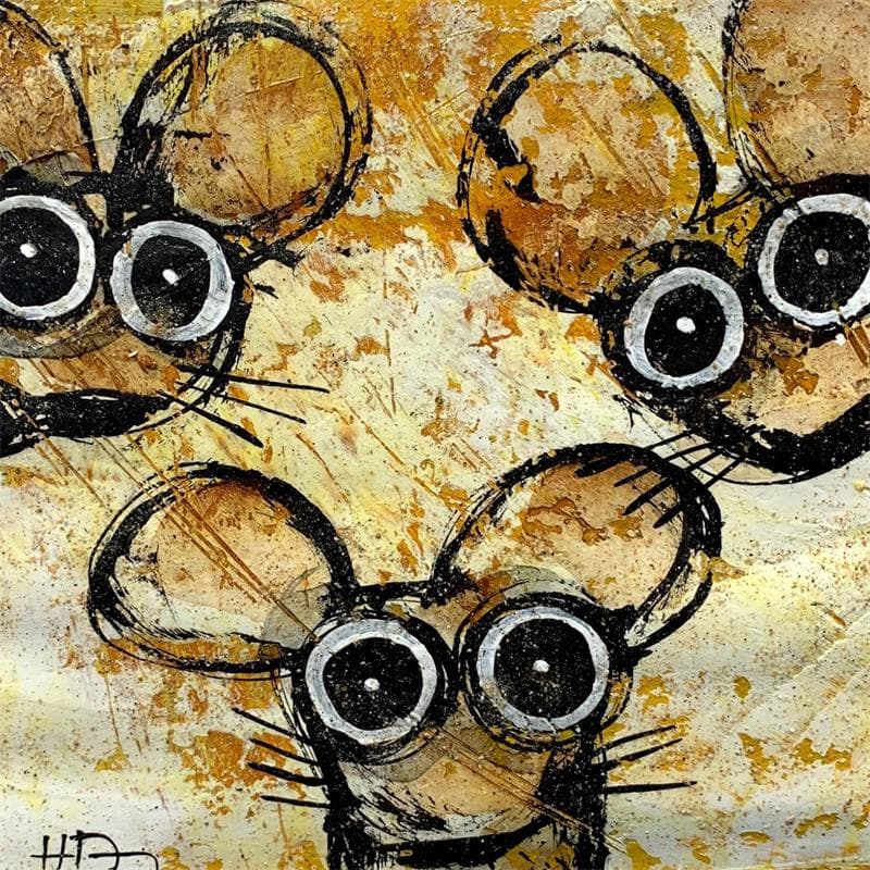 Painting 3 mice by Maury Hervé | Painting Naive art Animals