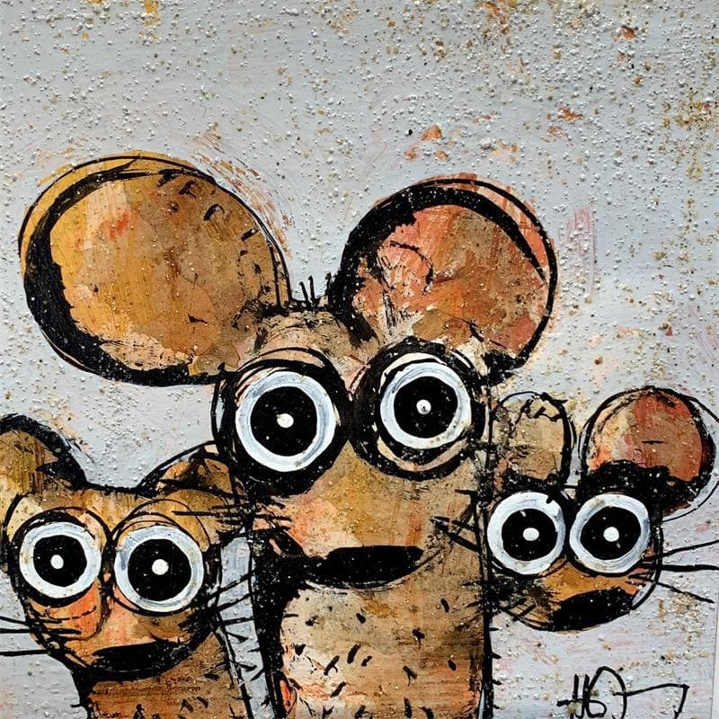 Painting 3 mice by Maury Hervé | Painting Naive art Animals