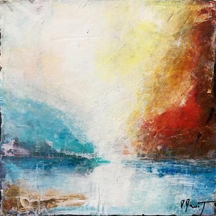 Peinture Lumière sur le lac par Droit Ode | Tableau Abstrait Mixte Paysages