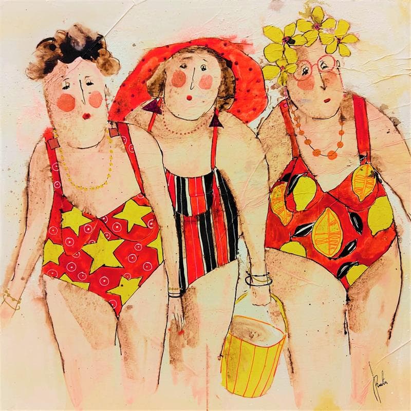 Painting Marlène, Paulette, Brigitte by Colombo Cécile | Painting Figurative Mixed Life style