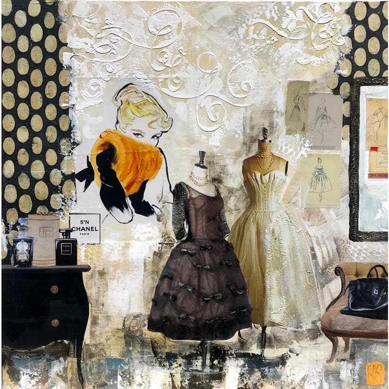 Painting L'atelier by Romanelli Karine | Painting Figurative Gluing Life style