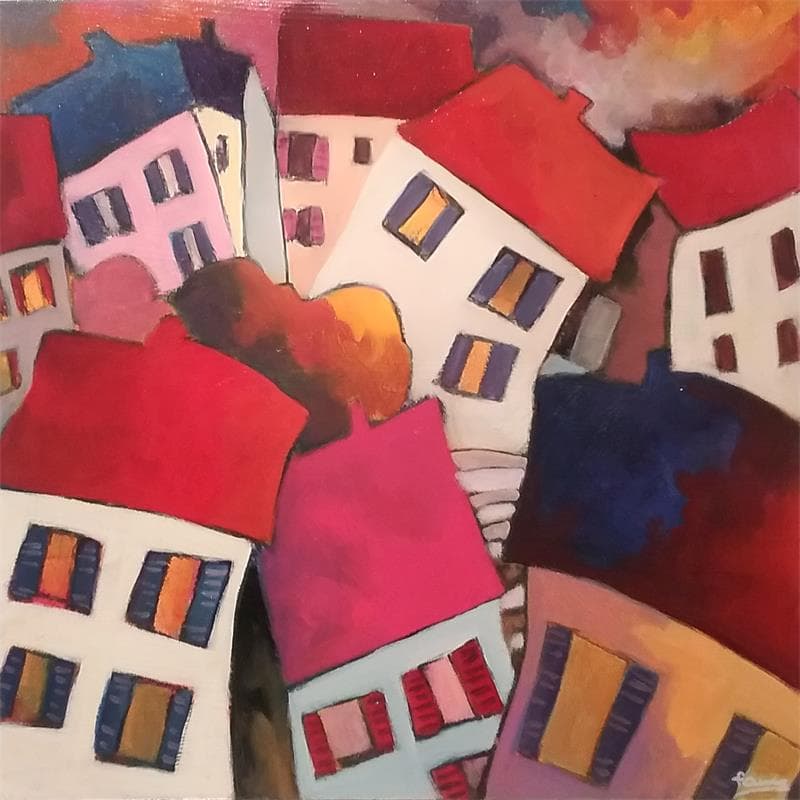 Painting Maisons by Fauve | Painting Figurative Life style Acrylic
