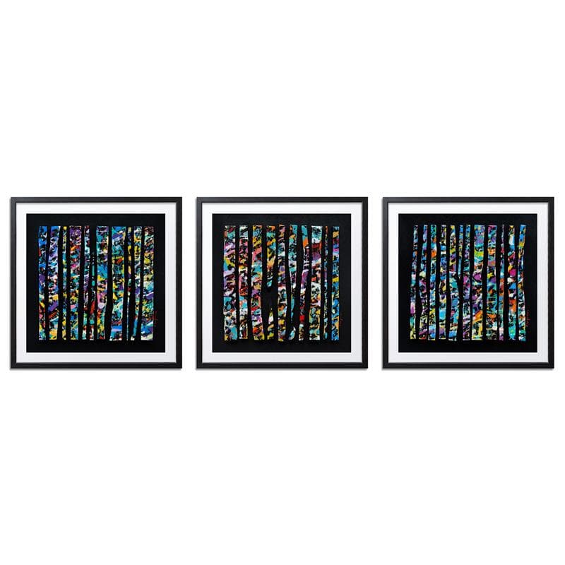 Painting Triptych - Touche fine by Langeron Luc | Painting Abstract Mixed Minimalist