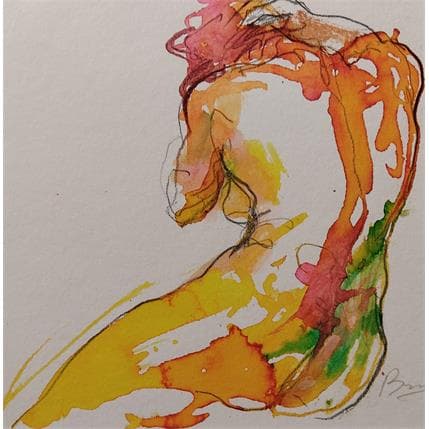 Painting anaïs dos arc en ciel by Brunel Sébastien | Painting Figurative Watercolor Nude