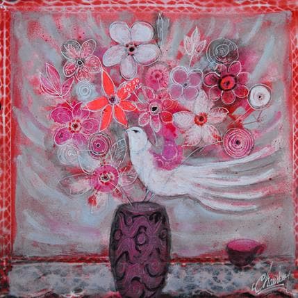 Painting Bouquet pour un oiseau by Chambon | Painting Figurative Mixed still-life