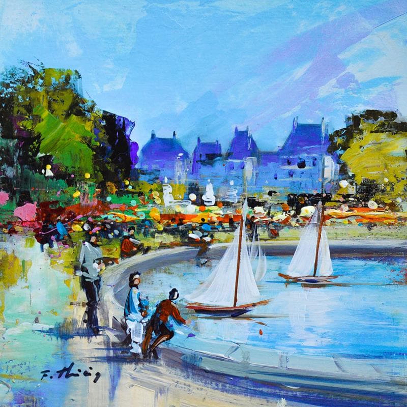 Painting Le bassin des tuileries by Frédéric Thiery | Painting Figurative Life style Acrylic