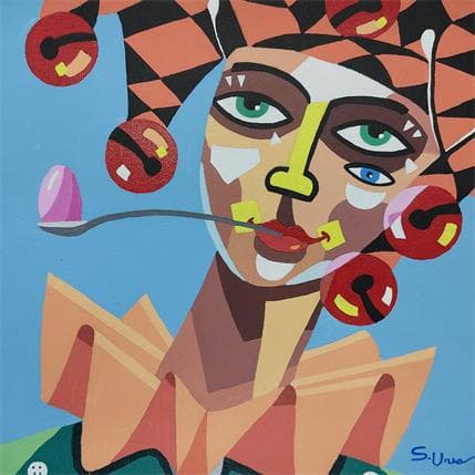 Painting ARLEQUIN CON HUEVO by S.Uria | Painting Figurative Acrylic Portrait