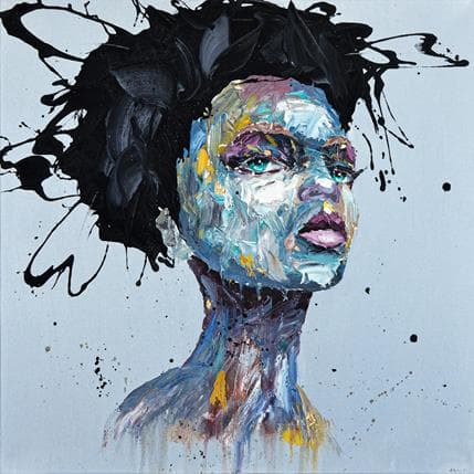 Painting Black Hair by Agusil Marc | Painting Figurative Mixed Portrait