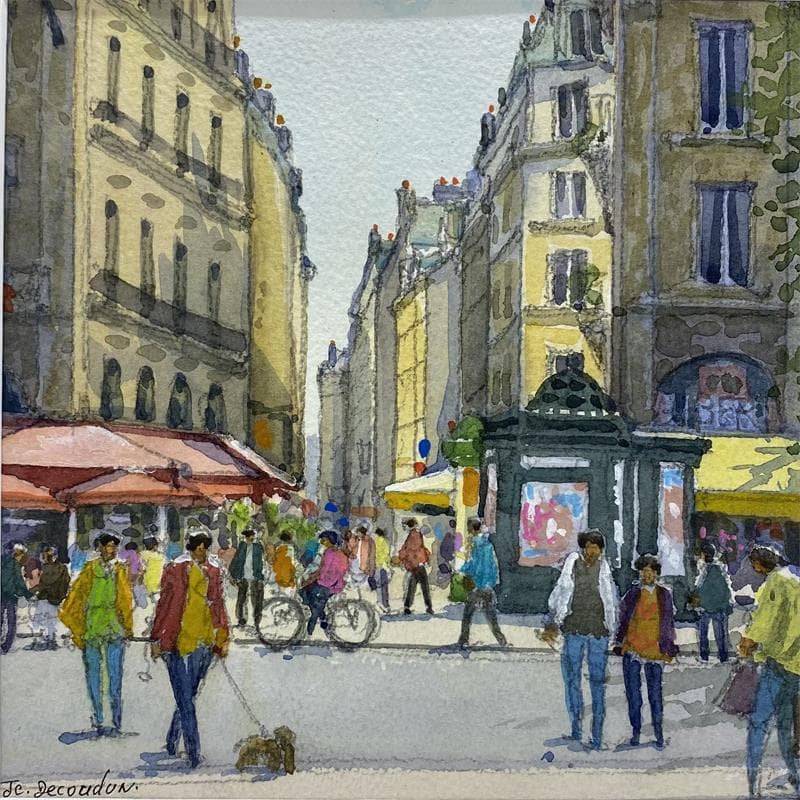 Painting Paris St Michel by Decoudun Jean charles | Painting Figurative Watercolor Urban