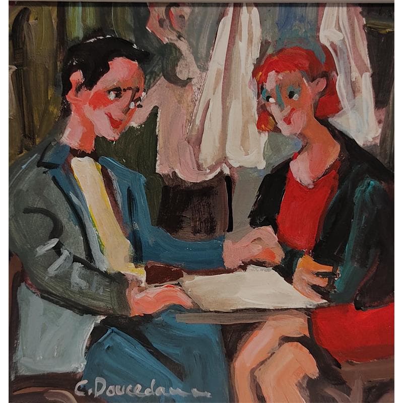 Painting Amoureux d'une jolie rousse by Doucedame Christine | Painting Figurative Life style Acrylic