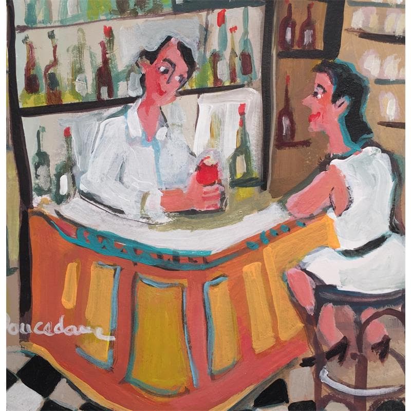 Painting Au comptoir by Doucedame Christine | Painting Figurative Acrylic Life style
