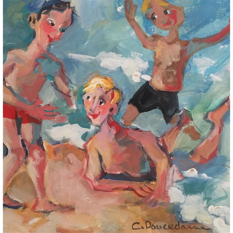 Painting A l'eau les copains by Doucedame Christine | Painting Figurative Life style Acrylic