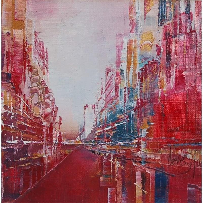 Painting La route rouge by Levesque Emmanuelle | Painting Abstract Oil Urban