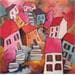 Peinture Paysage aux maisons roses par Fauve | Tableau Figuratif Scènes de vie Acrylique