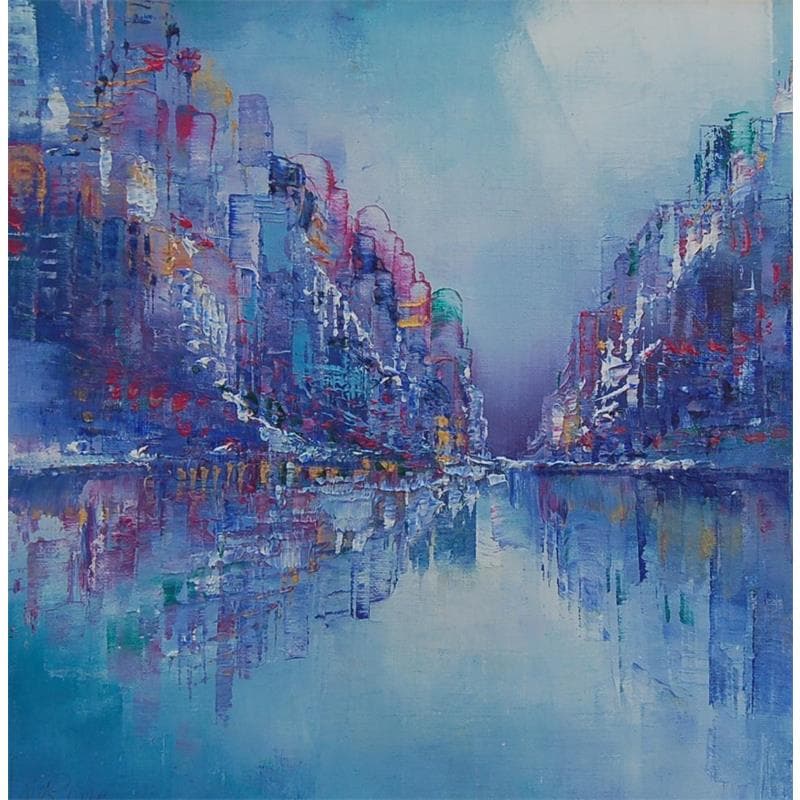 Peinture La ville en mauve par Levesque Emmanuelle | Tableau Abstrait Huile Urbain