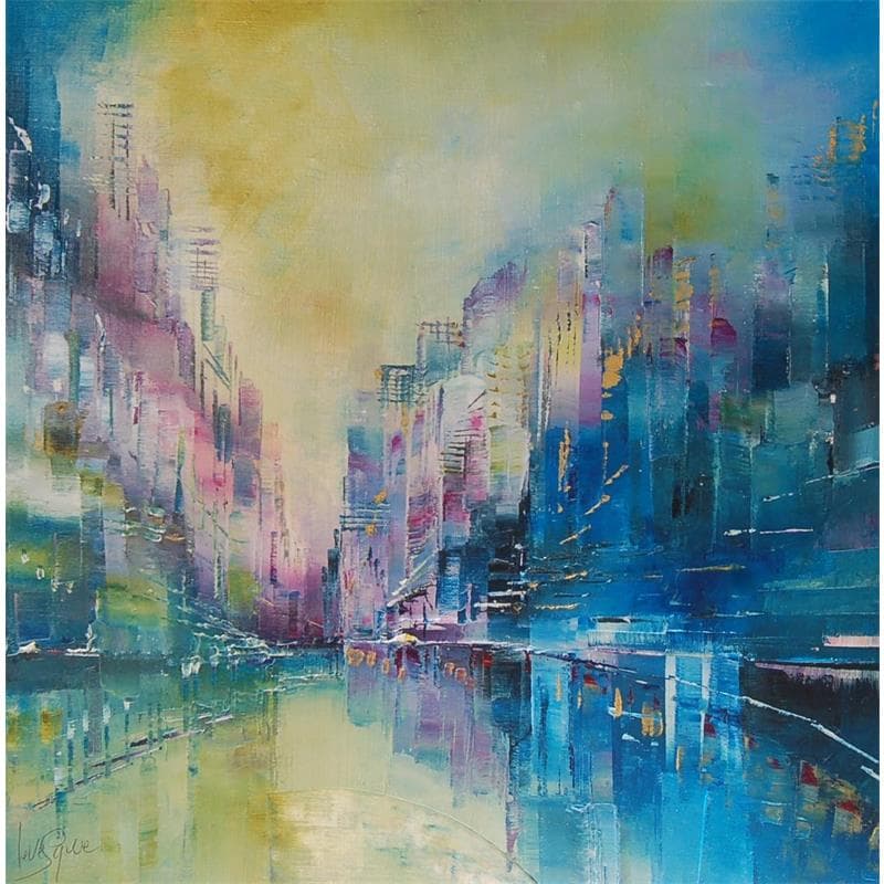 Painting En passant le pont by Levesque Emmanuelle | Painting Figurative Urban Oil