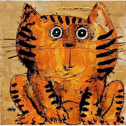 Painting Chat tigré orange by Maury Hervé | Painting Figurative Mixed Animals