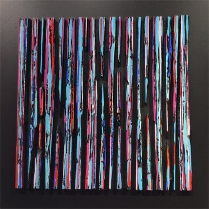 Peinture Bande Color 19 Lignes Street Bleu Rouge par Langeron Luc | Tableau Abstrait Mixte minimaliste