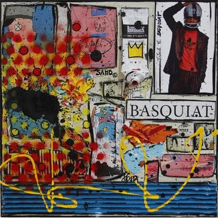 Painting Tribute to Basquiat (beige) by Costa Sophie | Painting Pop art Mixed Pop icons