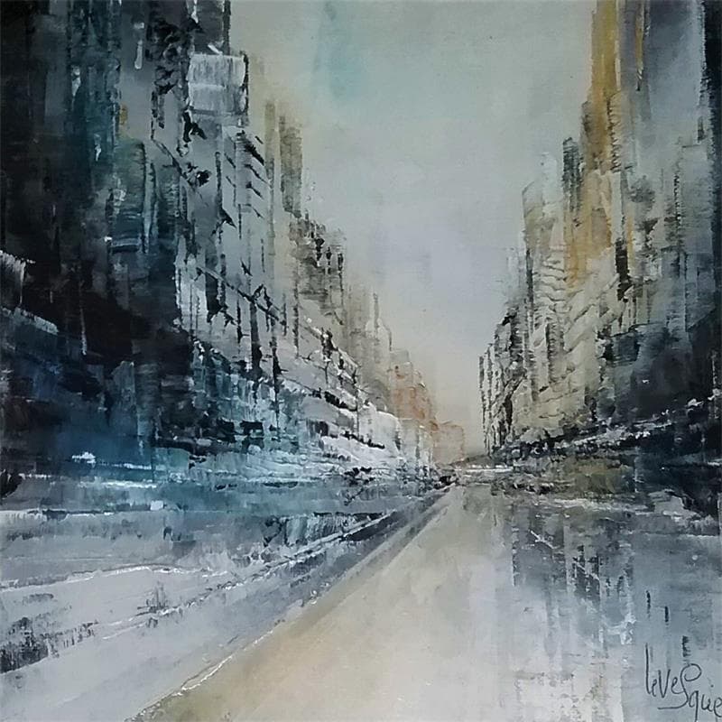 Painting Quartier d'hiver by Levesque Emmanuelle | Painting Abstract Oil Urban