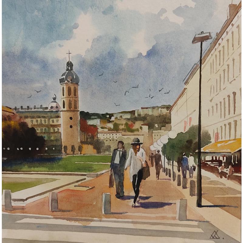 Painting Lyon - J19 by Khodakivskyi Vasily | Painting Figurative Urban Watercolor