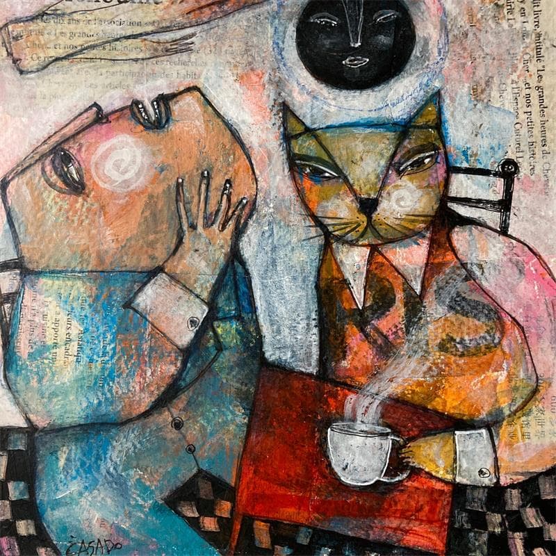 Gemälde Coffee in Paris von Casado Dan  | Gemälde Art brut Alltagsszenen