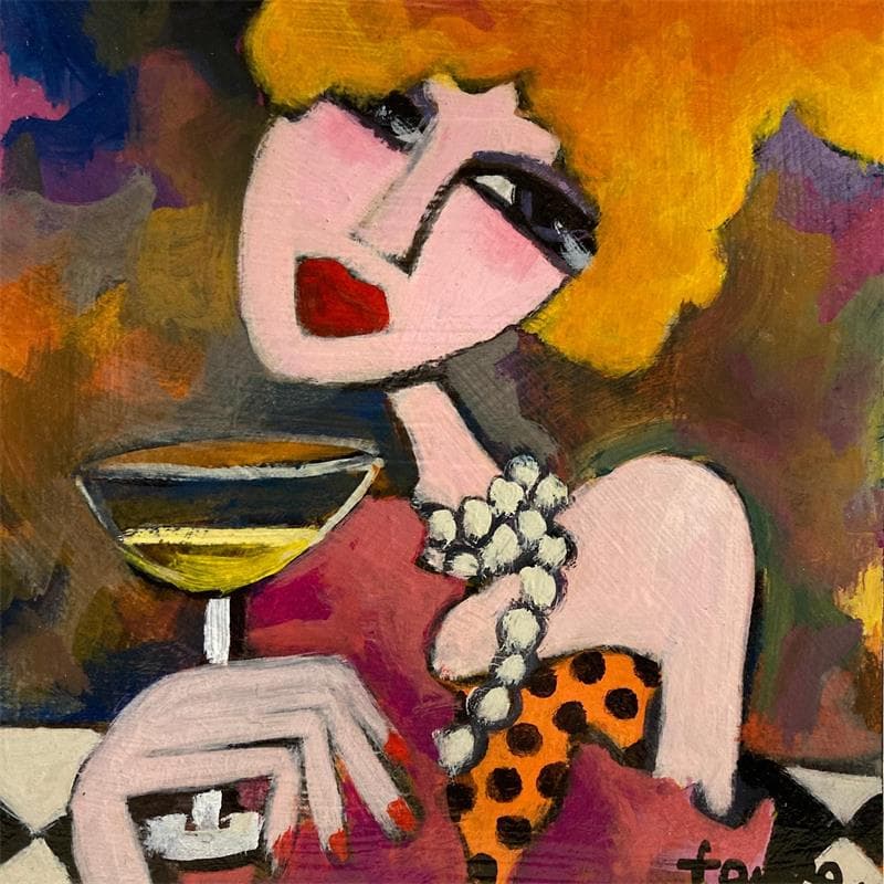 Painting Femme à la coupe de champagne by Fauve | Painting Figurative Oil Life style