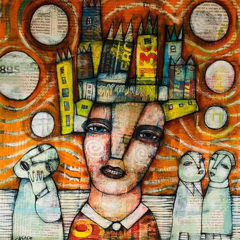 Peinture The city par Casado Dan  | Tableau Art Singulier Scènes de vie