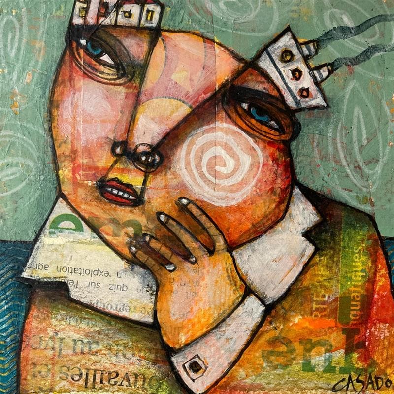 Gemälde Thinking von Casado Dan  | Gemälde Art brut Alltagsszenen Acryl