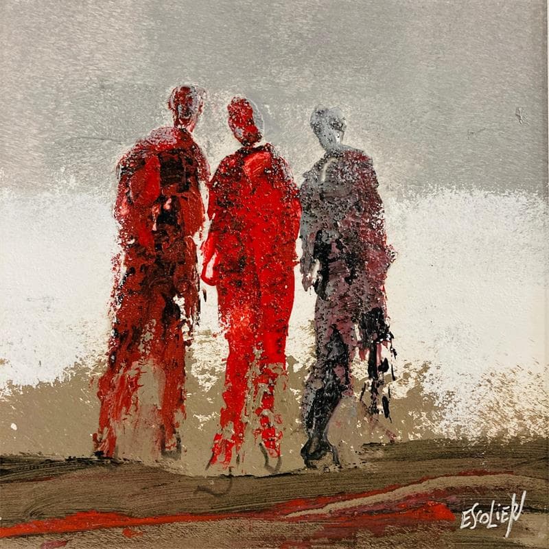 Painting Trio dans la lumière by Escolier Odile | Painting Figurative Mixed Landscapes