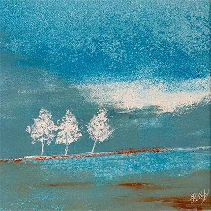 Peinture Trois arbres au loin par Escolier Odile | Tableau Figuratif Acrylique, Mixte Paysages