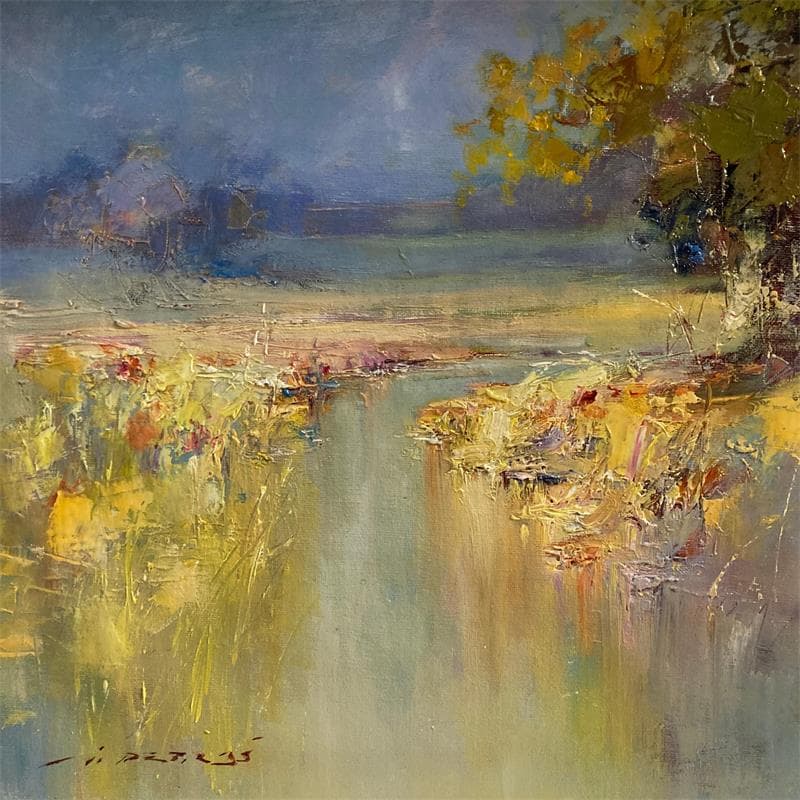 Painting Dreams of the yellow stream by Petras Ivica | Painting Figurative Landscapes Oil